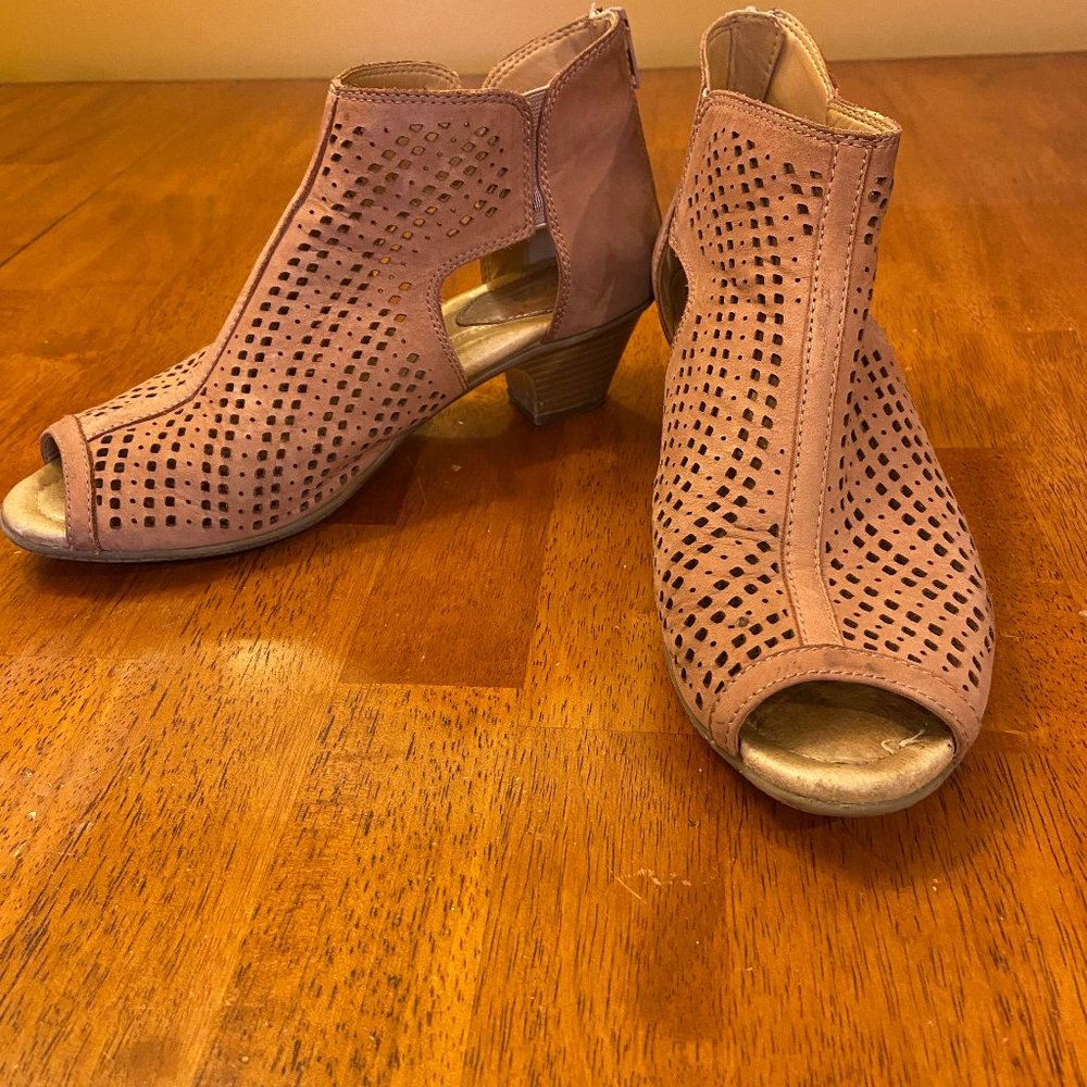 Earth Origins Leather Peep Toe Bootiesm- Dusty Rose75
